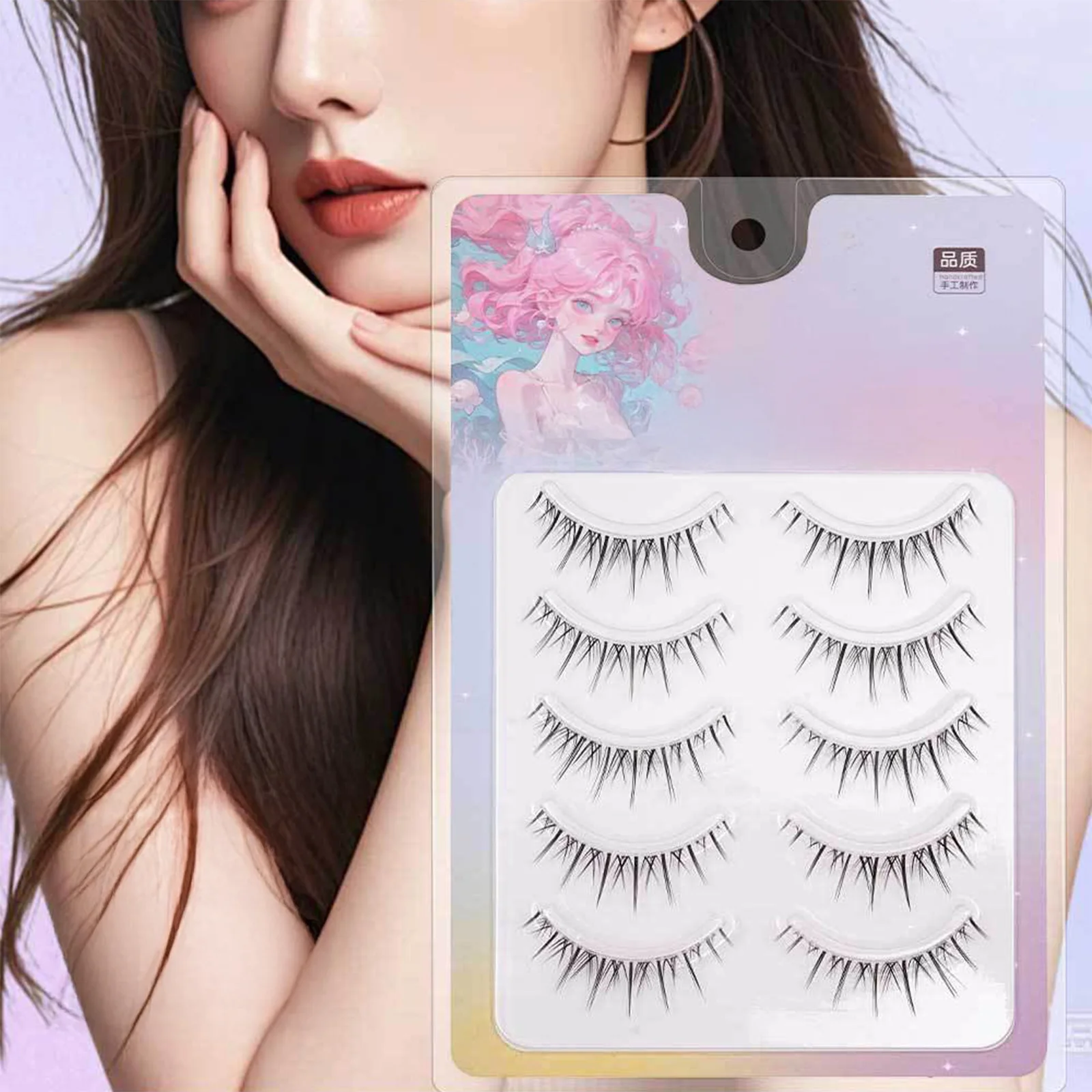 Mangá tiras de cílios banda transparente cílios postiços 5 pares aparência natural para maquiagem de casamento suprimentos diários de cílios