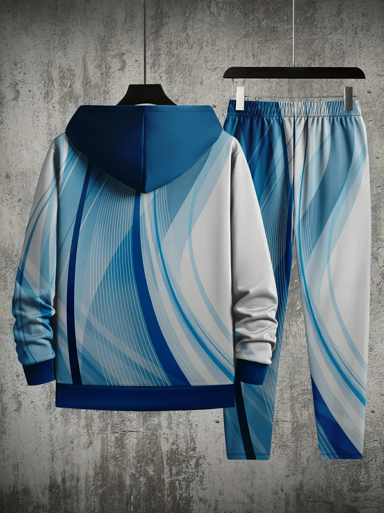 طقم بدلة رياضية بغطاء للرأس للرجال بطباعة ثلاثية الأبعاد، سويت شيرت كاجوال فضفاض من الصوف الدافئ #6