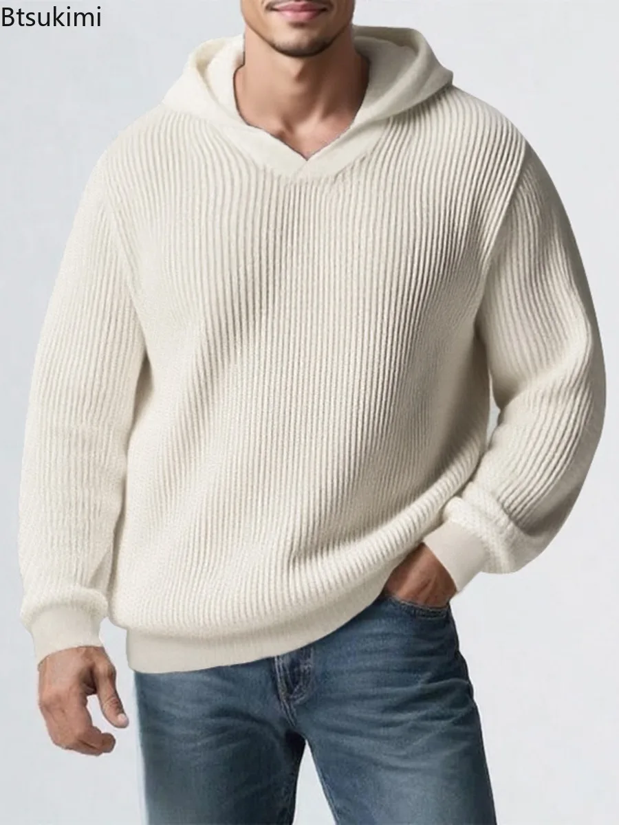 

Autumn Winter Men's Solid Sweaters Retro High Street Casual Long Sleeve Pullover Tops Fashion Versatile Knitwear Man Sweatshirts