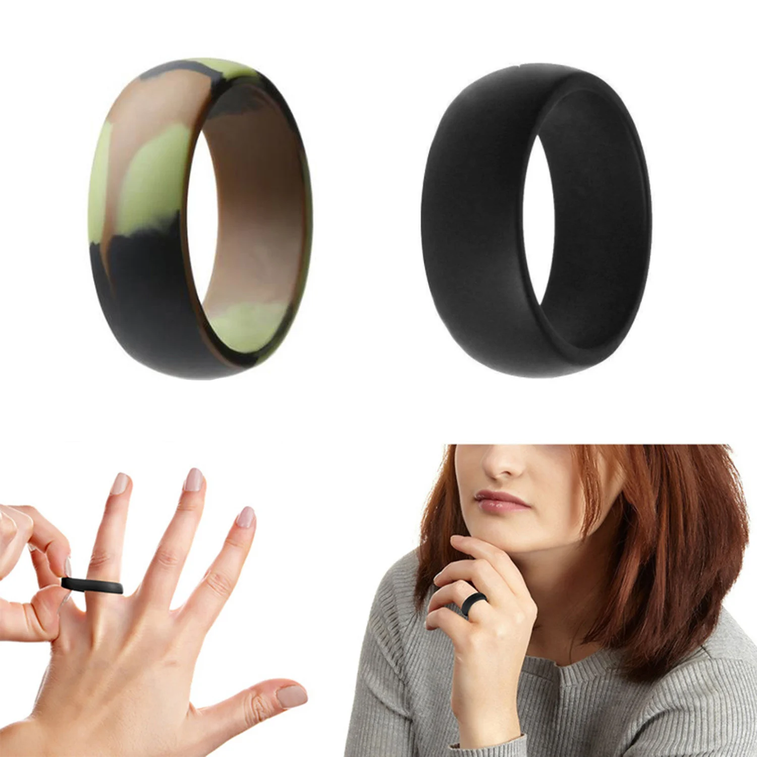 7-12 Size Men Women Silicone Rings Hypoallergenic Flexible Wedding Rubber Bands 8mm Army Green Black Silicone Finger Ring