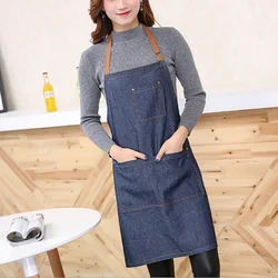 Denim Apron with 3 Pockets Unisex Jean Apron Adjustable Bib Apron for Women Men Home Work Kitchen Cooking Cafe Waiter Waitress