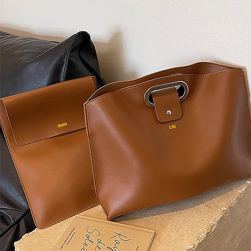 Custodia per laptop in pelle PU da lavoro di lusso con nome personalizzato Borsa tote di grande capacità con incisione di iniziali Borsa da donna alla moda