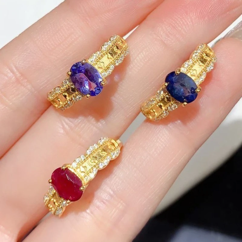 

Luxury Ruby Engagement Ring for Women 5x7mm Natural Sapphire Ring with Certificate Gold Plated 925 Silver Tanzanite Jewelry
