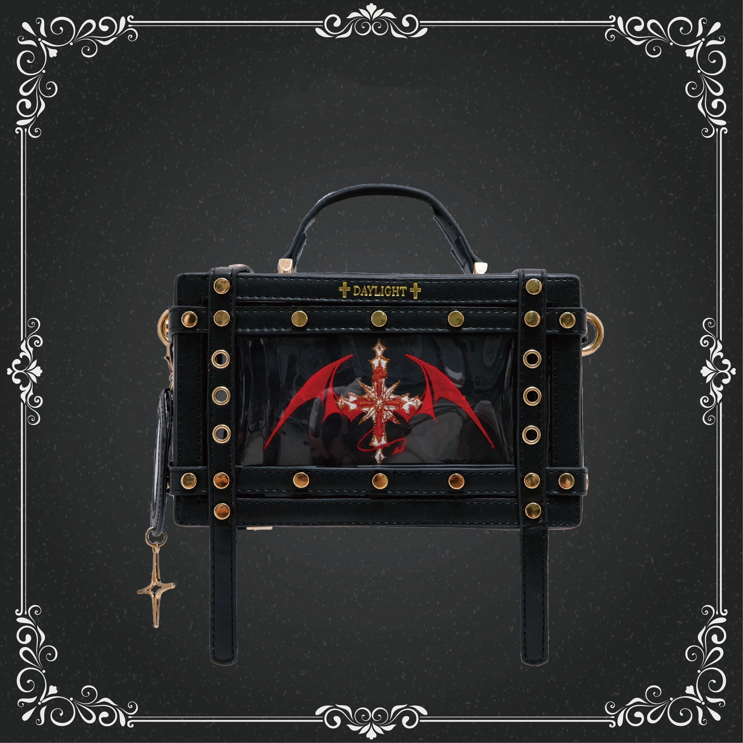 Original Small Gothic Lolita Pain Bag Hard Box Badge Square Bag Dark Gothic style Shoulder Bag Versatile Commuting Tote Bag