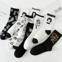 Funny Black Socks Women's Tea Color Autumn Anti-friction Adult Socks Jacquard Letters Spot White Sports Socks
