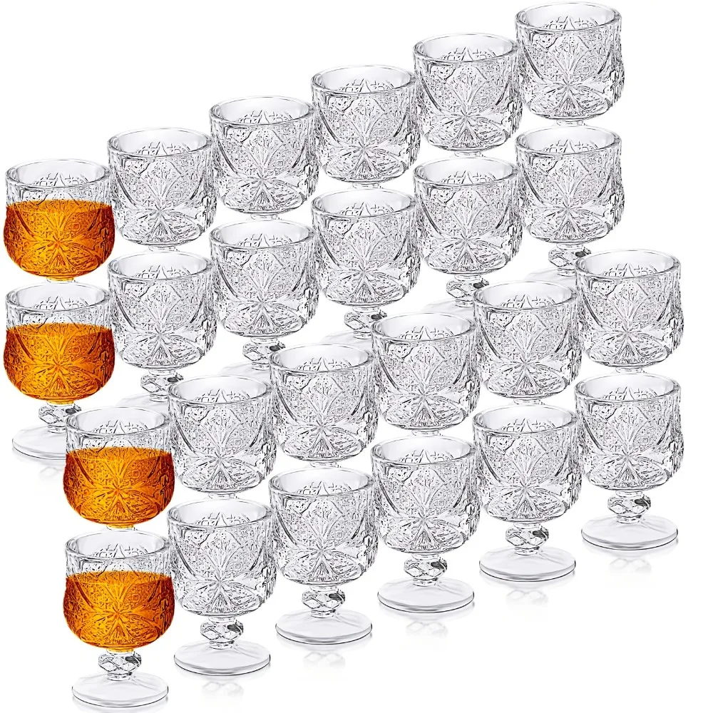 

24pcs Elegant Crystal Shot Glasses Set - Clear Embossed Snifter Drinkware with Neat Glass Tubes, Hand Wash Only for Wedding
