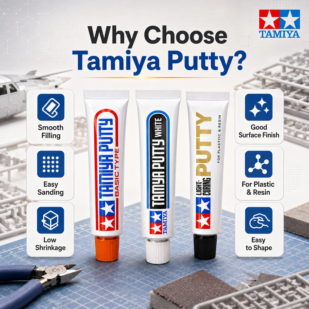 Wholesale Tamiya Putty 87053/87095/87076 Gray White Toothpaste Model Tool for Assembly Figure Model Making Repair Caulking