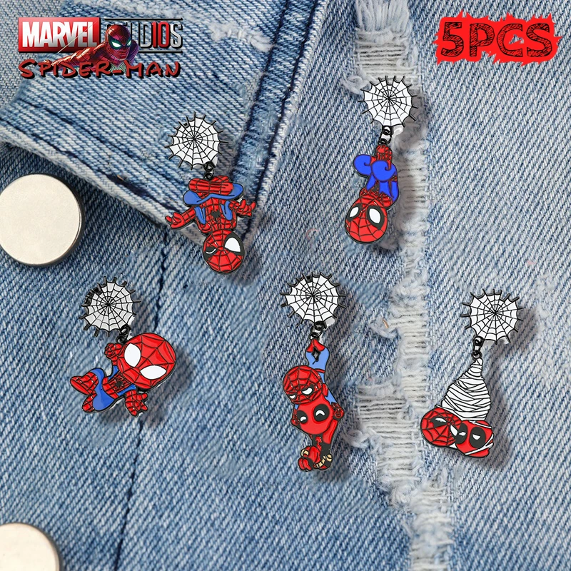 1/5Pcs Marvel Spider-Man Cartoon Metal Badge Creative Superhero Alloy Brooch Clothing Backpack Decoration Lapel Pins Accessories