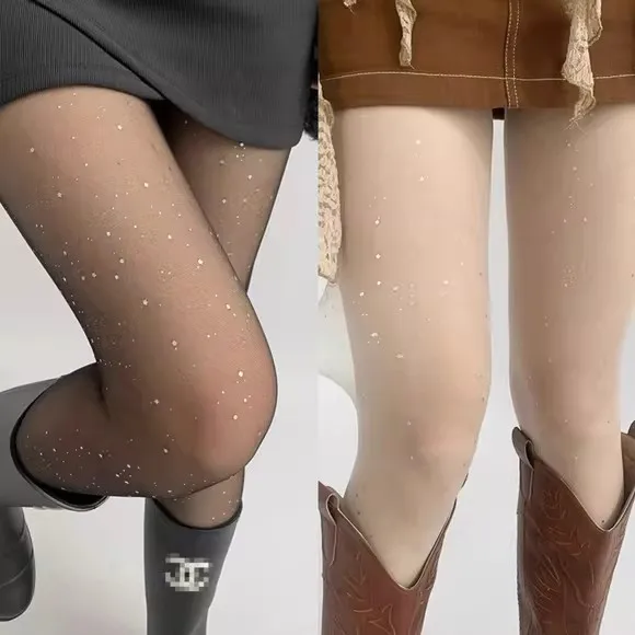 Vintage Women Sexy Thin Sparkling Sequin Silky Pantyhose Elastic Black Women Anti-Snag Night Club Tights Seamless Stockings