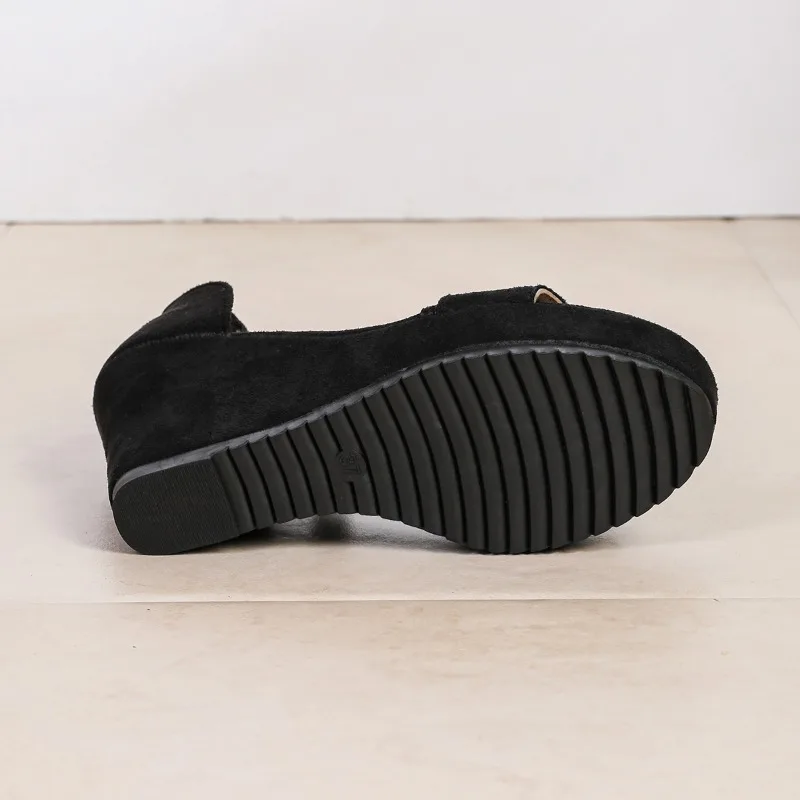 جولة تو المفتوحة تو الجلد المدبوغ الانزلاق مع منصة المضادة للانزلاق مقاومة للاهتراء إسفين فم السمكة الأحذية الرومانية عالية الكعب صيف جديد #3