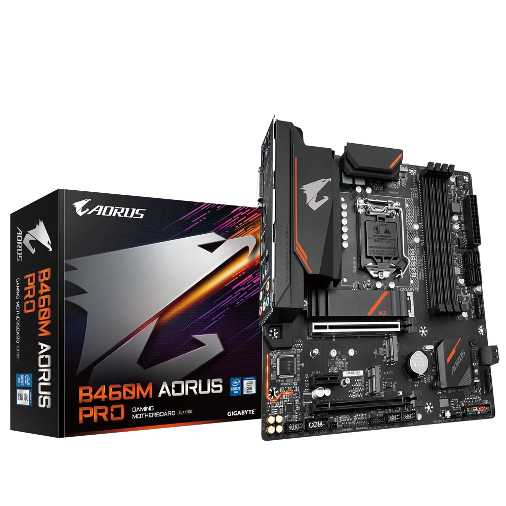 Placa-mãe Gigabyte-B460M AORUS PRO, DDR4, 128GB, PCI-E 3.0, M.2, Compatível com HDMI, Display 1200, Micro ATX, Novo