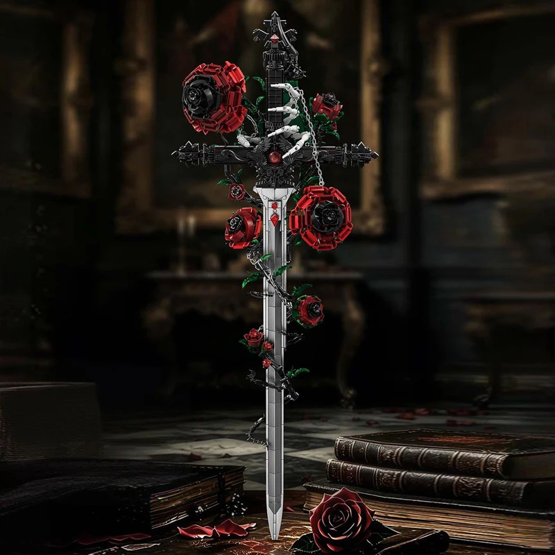 

Black Thorn Sword Rose Building blocks Gothic style high difficulty Assembly model Creative Ornament Dark style Gift