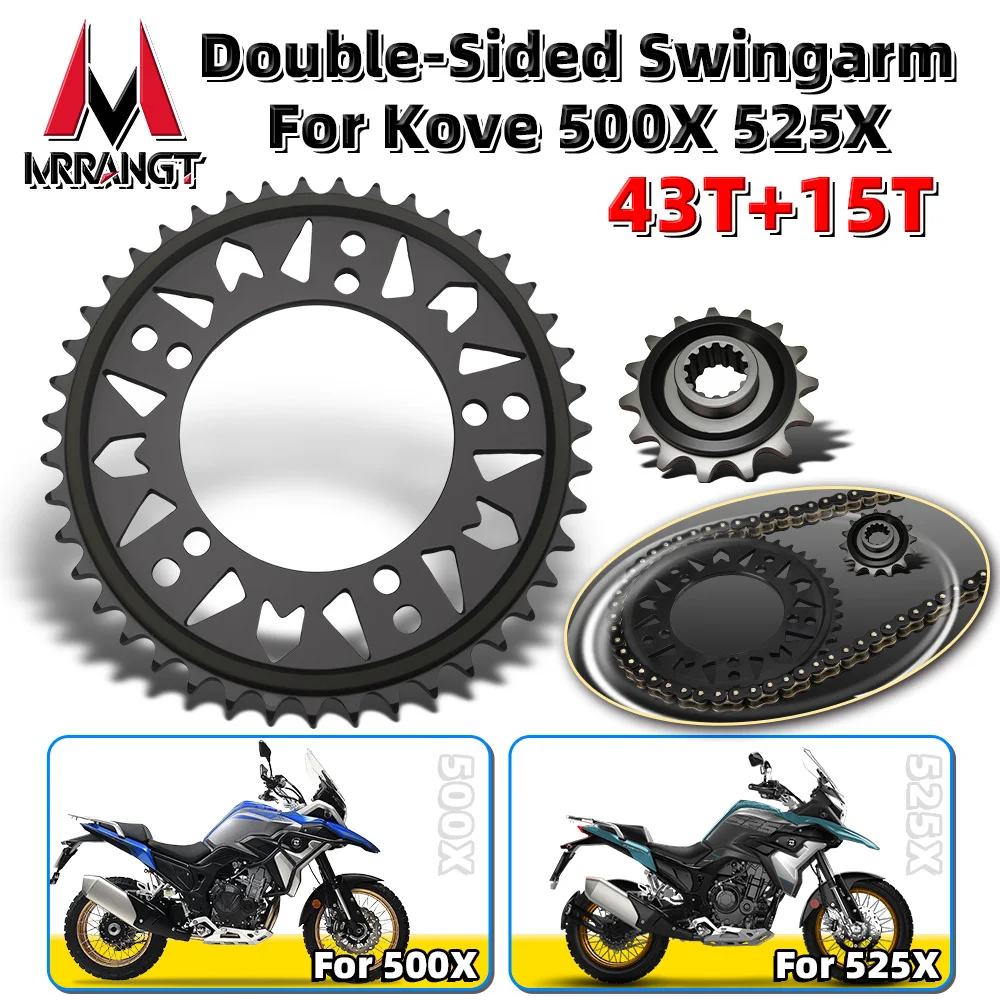 

MRRANGT Sprocket Set Designed for Kove 500X 525X Double-Sided Swingarm Includes 15T front sprocket and 43T rear sprocket