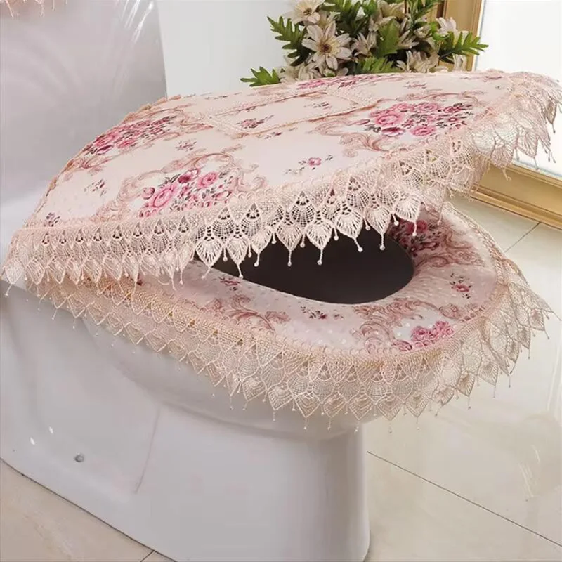 Four Seasons Universal Toilet Seat Pad 2 Pcs/Set High Quality Lace Decoration Toilet Seat Cover European Style Home Toilet Mat