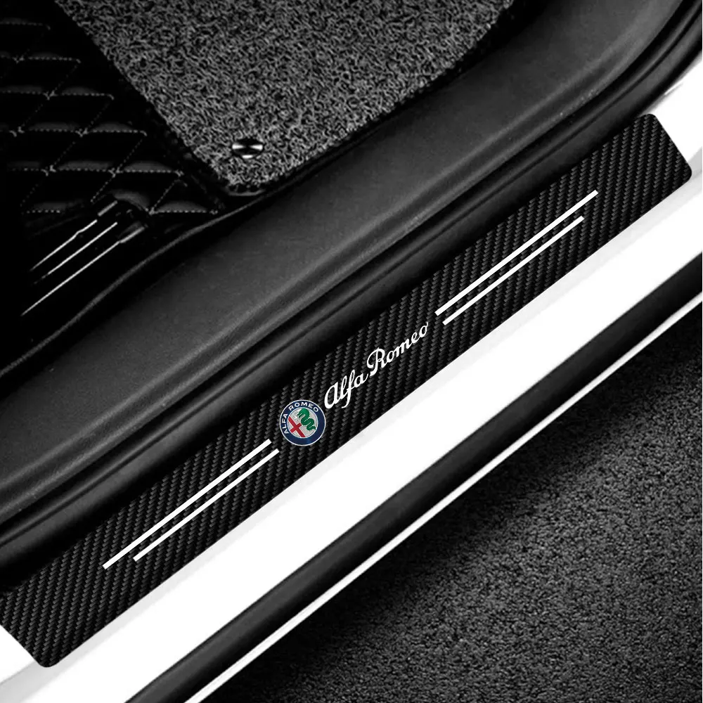 4Pcs Carbon Fiber Car Door Sill Protector Stickers Door Threshold Scuff Plate Guards For Alfa Romeo Giulia Giulietta 156 Valve