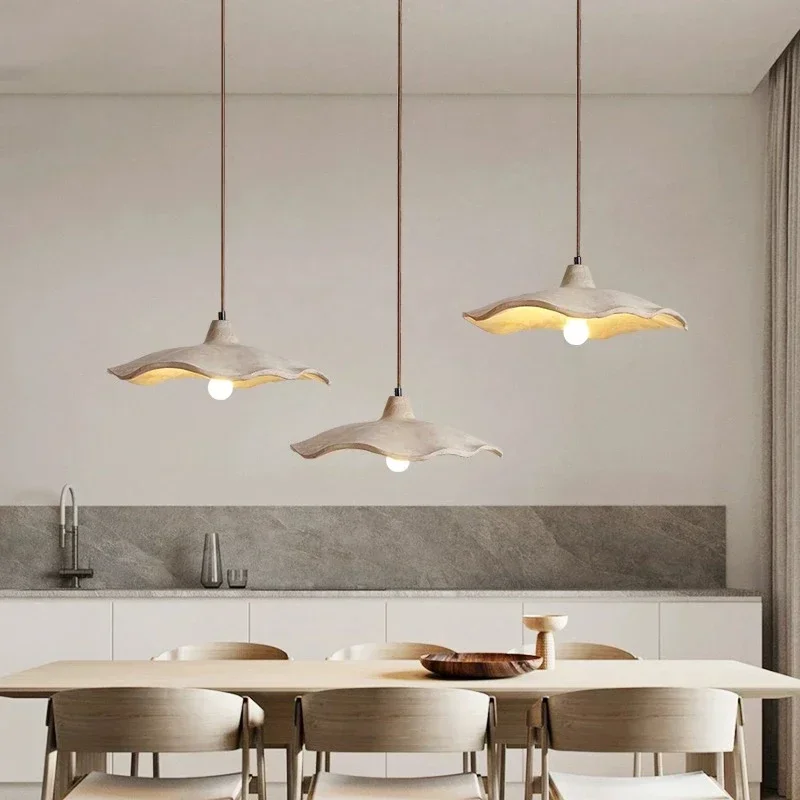 

Wabi-sabi Style Bedroom Bedside Pendant Lights Japanese Designe Art Cement Yellow Travertine Hanging Line Lamp Home Decoration
