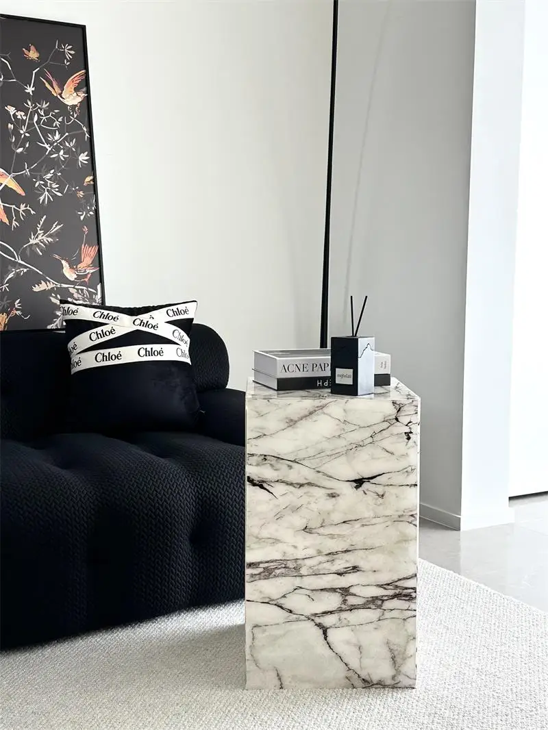 Nordic Light Luxury  Marble Grain Side Table Creative Home Decor Living Room Coffee Table Bedroom Display Table Bedside Table