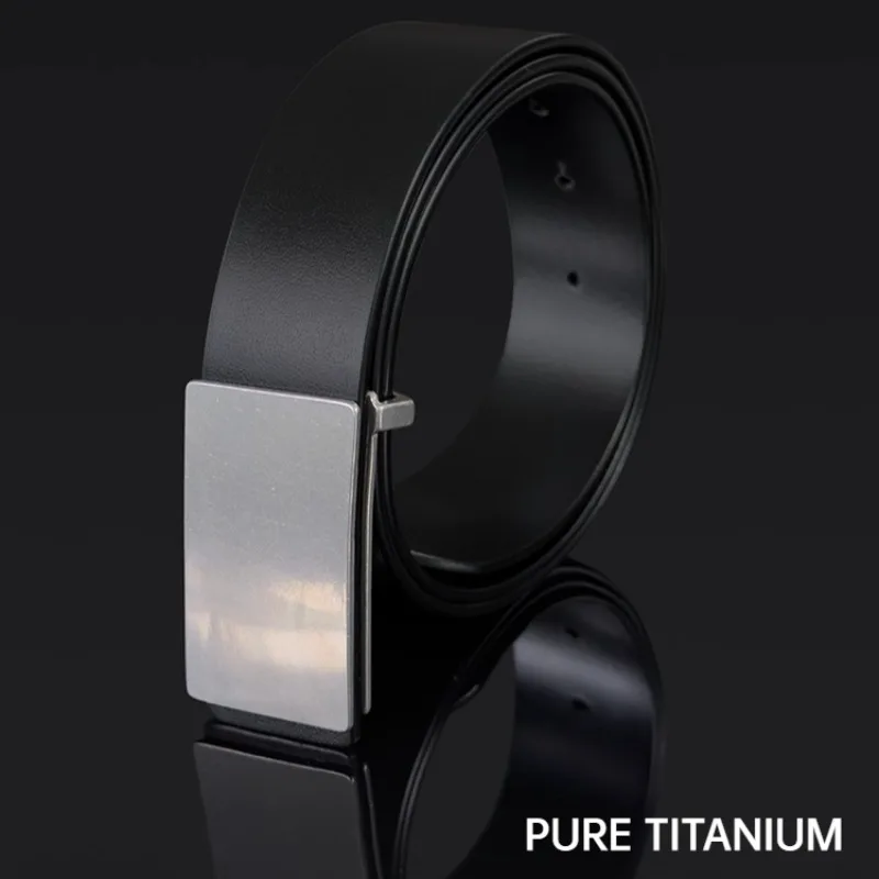 Fivela de cinto de titânio puro 35mm, camada dupla, couro genuíno liso, à prova de ferrugem, masculino, negócios, fivela de cinto de couro de grão superior