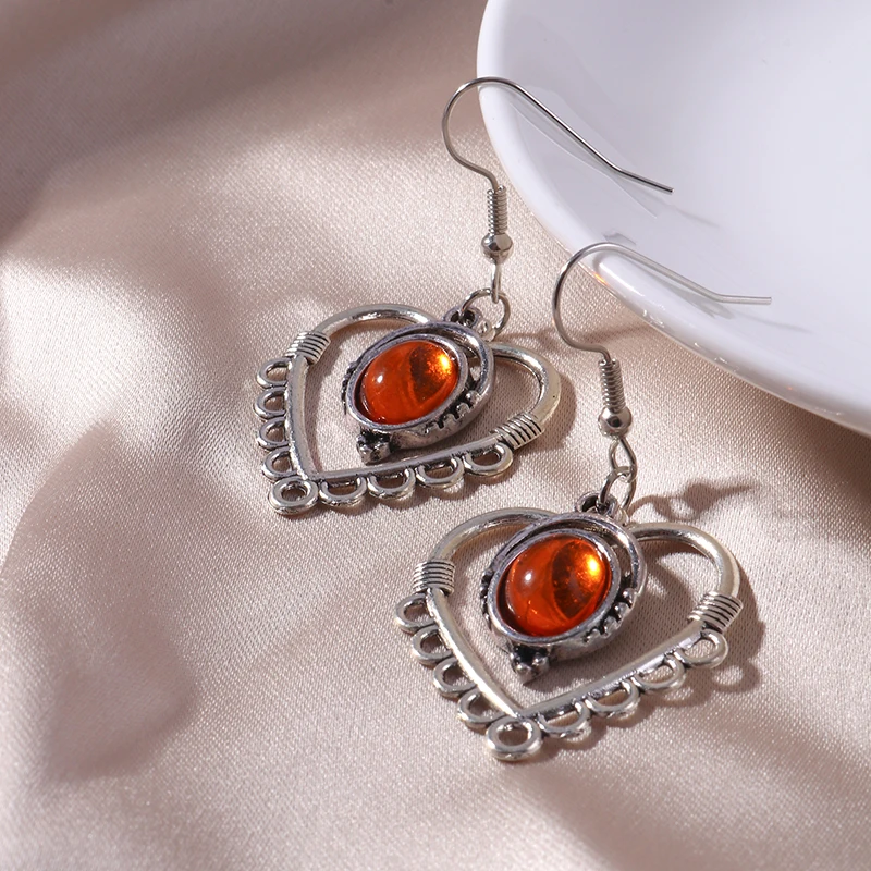 Ethnische Legierungs-Ohrringe mit Herzanhänger für Damen und Mädchen, Party- und Festival-Schmuck, Geschenke – Detail 13