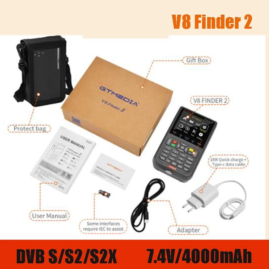 To V8 Finder 2 PRO Satellite Signal Finder DVB S/S2/S2X HD 1080P TV Signal Receiver Sat Decoder brazil ACM h.264 Free Ship