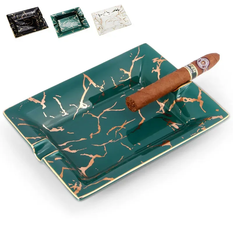 Cigar Ashtray 2 Cigar Holder Ceramic Ashtray Tray Luxury Smoke Ash Tray Holder Cigars Home Table Desk Tabletop Ashtray