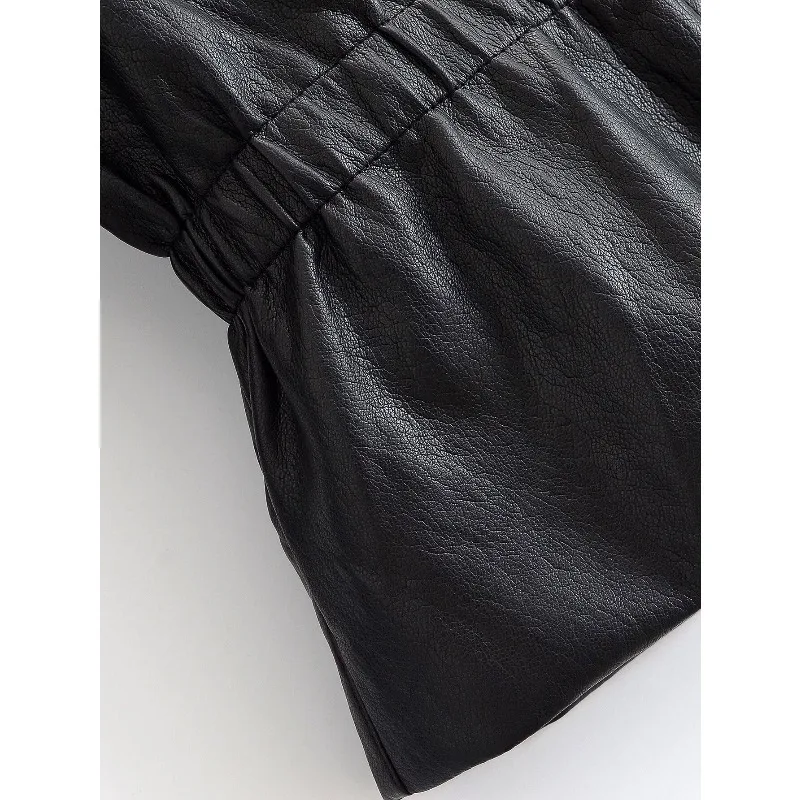 Guobioziy New Women's Classic Commuter Style Versatile High End Two Tone PU Leather Short Jacket Zipper Closure Polyester Fiber