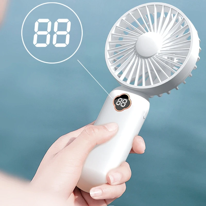 Portable Handheld Fan USB Mini Fan Rechargeable Digital Display Lazy Air Cooler Fan for Outdoor Home Office-White