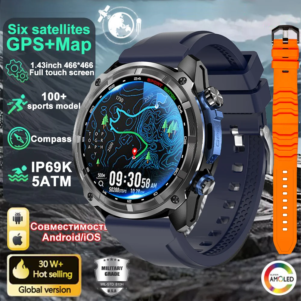 

New Military 4G Bluetooth Call Smart Watch Built-in GPS Compass Barometric Altimeter Real 5ATM Waterproof Sports Smartwatch Men