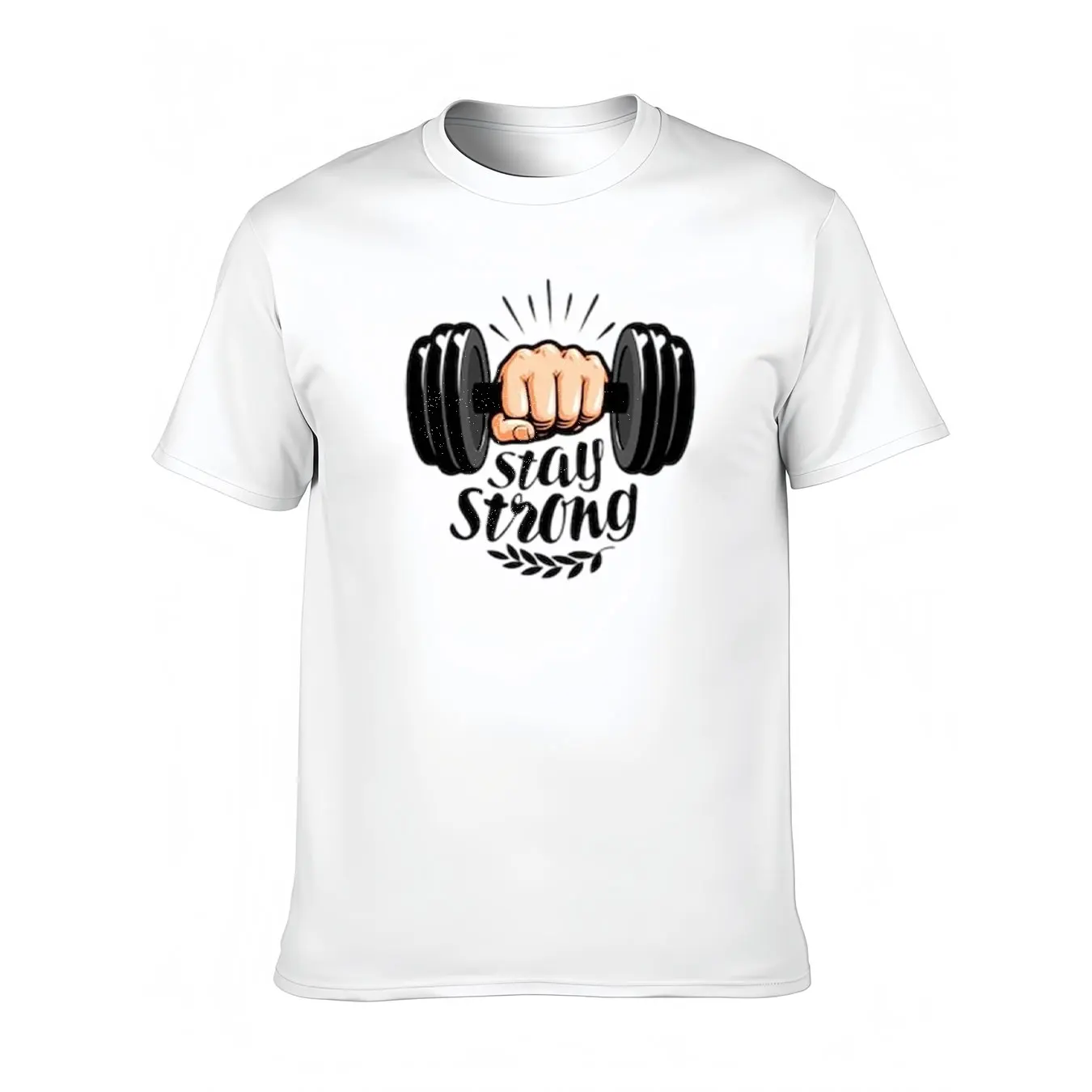 

Men's Cotton Tee With Stay Strong Dumbbell Print, Soft Crew Neck Shirt For Workout, Christmas Gift