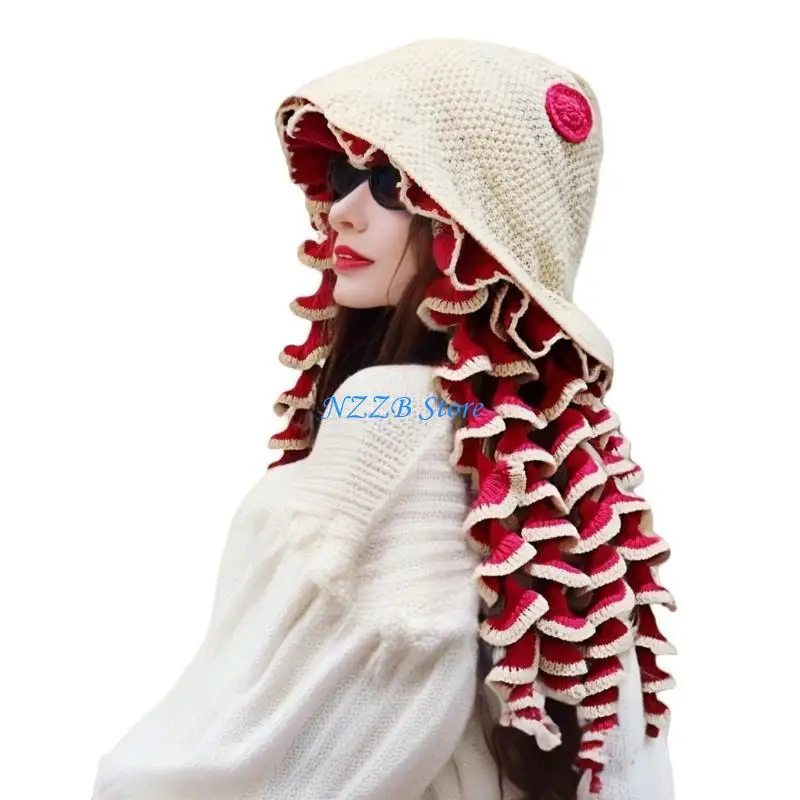 

T21F Lovely Jellyfish Hat Thick Warm Knitted Fisherman Hat for Comfortable and Warmth Teens Women Headwear All Matching