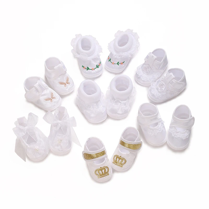 

0-3 Months Old Baby Baptism Shoes Comfortable And Breathable Bed Shoes Soft Soled Baby Princess Shoes Girls' White First Step