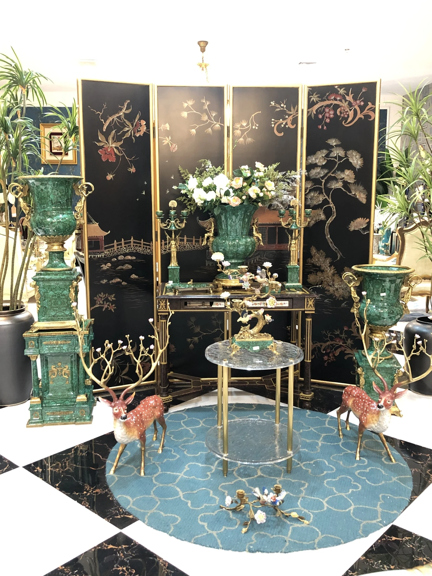 ديكور داخلي جرة زنجبيل سيراميك ضخمة مع طاولة خزان بغطاء، مزهرية مركزية وعاء أخضر عتيق ومزهرية