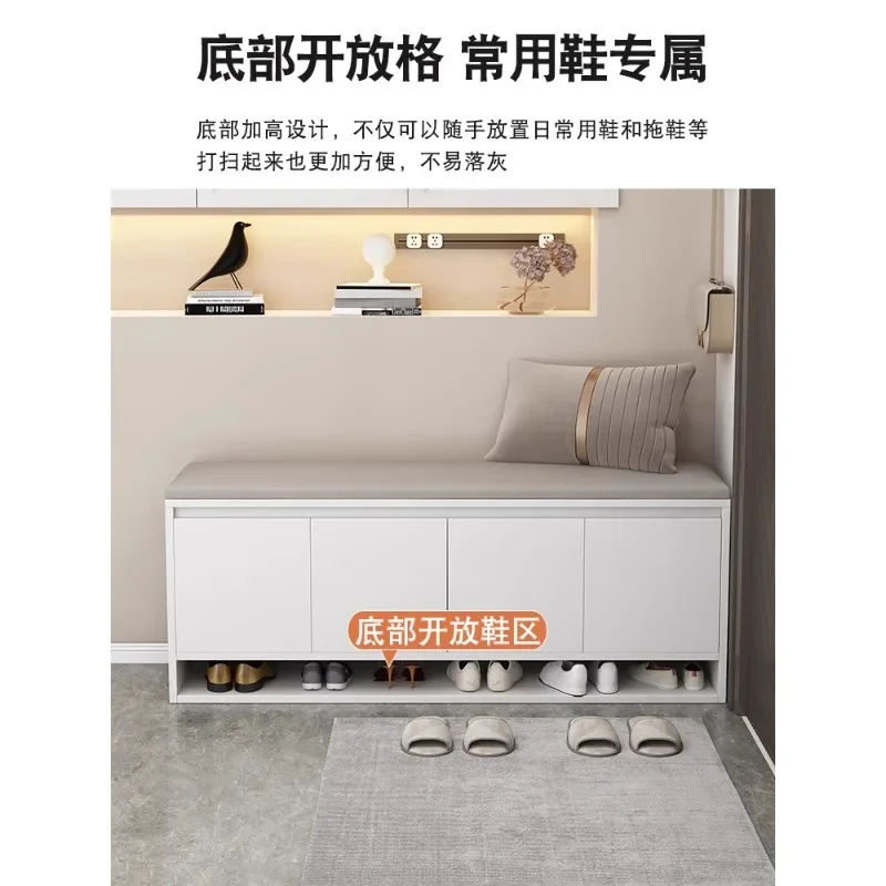 Solid wood  change stool door household light luxury high-end  cabinet seat stool integrated soft bag  rack shoe sto