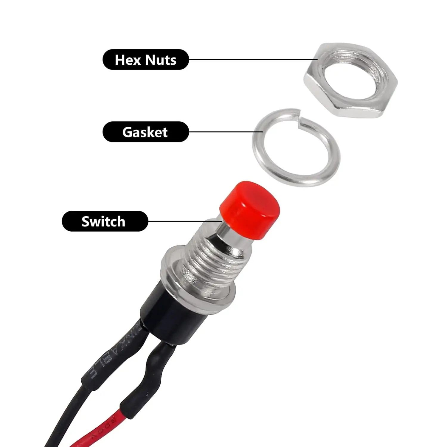 6Pcs 7mm Momentary Mini Push Button Switch SPST NO Normally Open 2 Pin Round Button Contact Switch 1A 250V AC for Model Railway