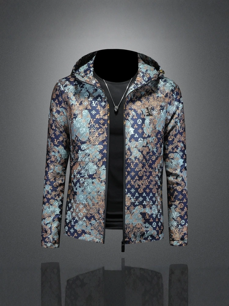 

Men's Spring 2025 Hooded Jaet Slim Fit Versatile High End Embroidery Top Outerwear Faionable Youthful Polyester Fiber