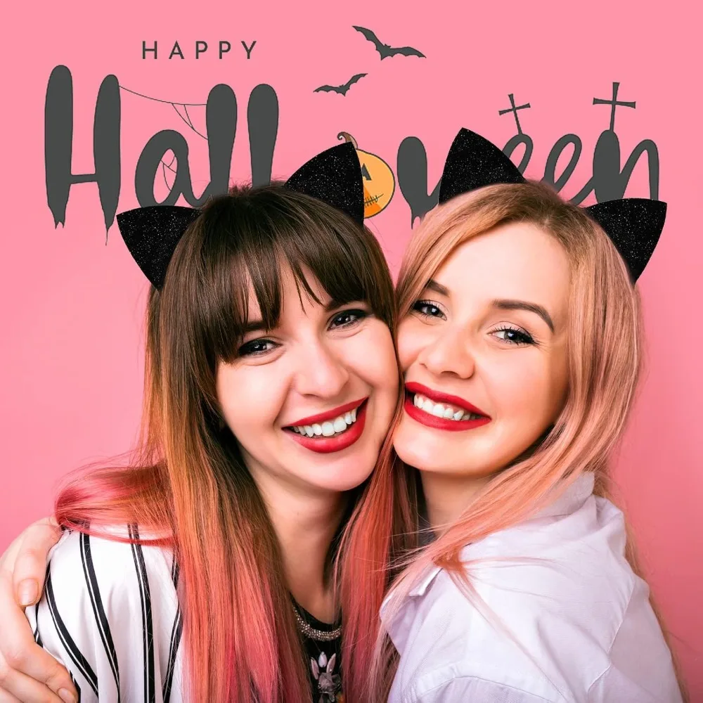 Shinny Halloween Cat Ear Headband Universal with Non-slip Buckle Cosplay Cat Ear Headpiece Fabric Wrapped Cat Ear Hair Hoop