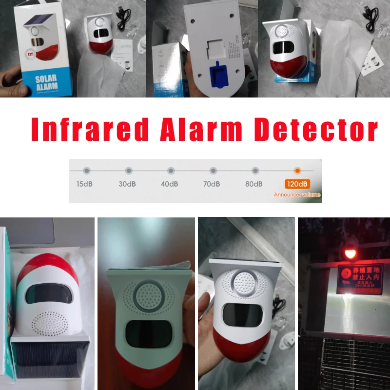 Detector de alarme wi fi 120db inteligente ao ar livre solar usb pir alarmes infravermelhos sirene som segurança do assaltante sensor estroboscópico controle remoto