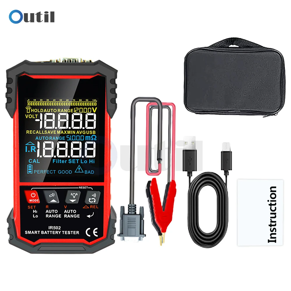 IR502 ±120V 500Ω Battery Internal Resistance Tester 4-Wire Kelvin Test for  Lead-acid Lithium Nickel-cadmium Batteries Tools