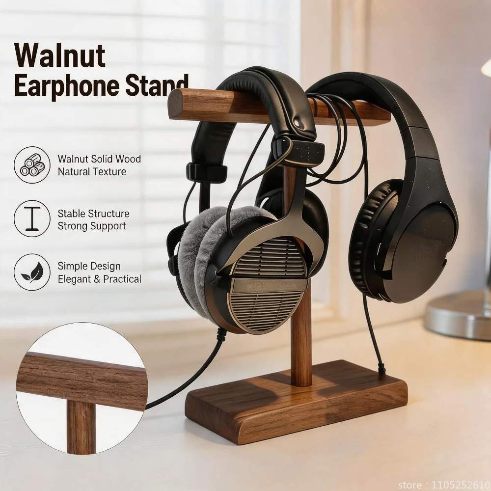Wooden Stand Holder for Headset Display Shelf Desk Hanger T Shape Headphones Stands Storage Brackets Home Storage Organizer