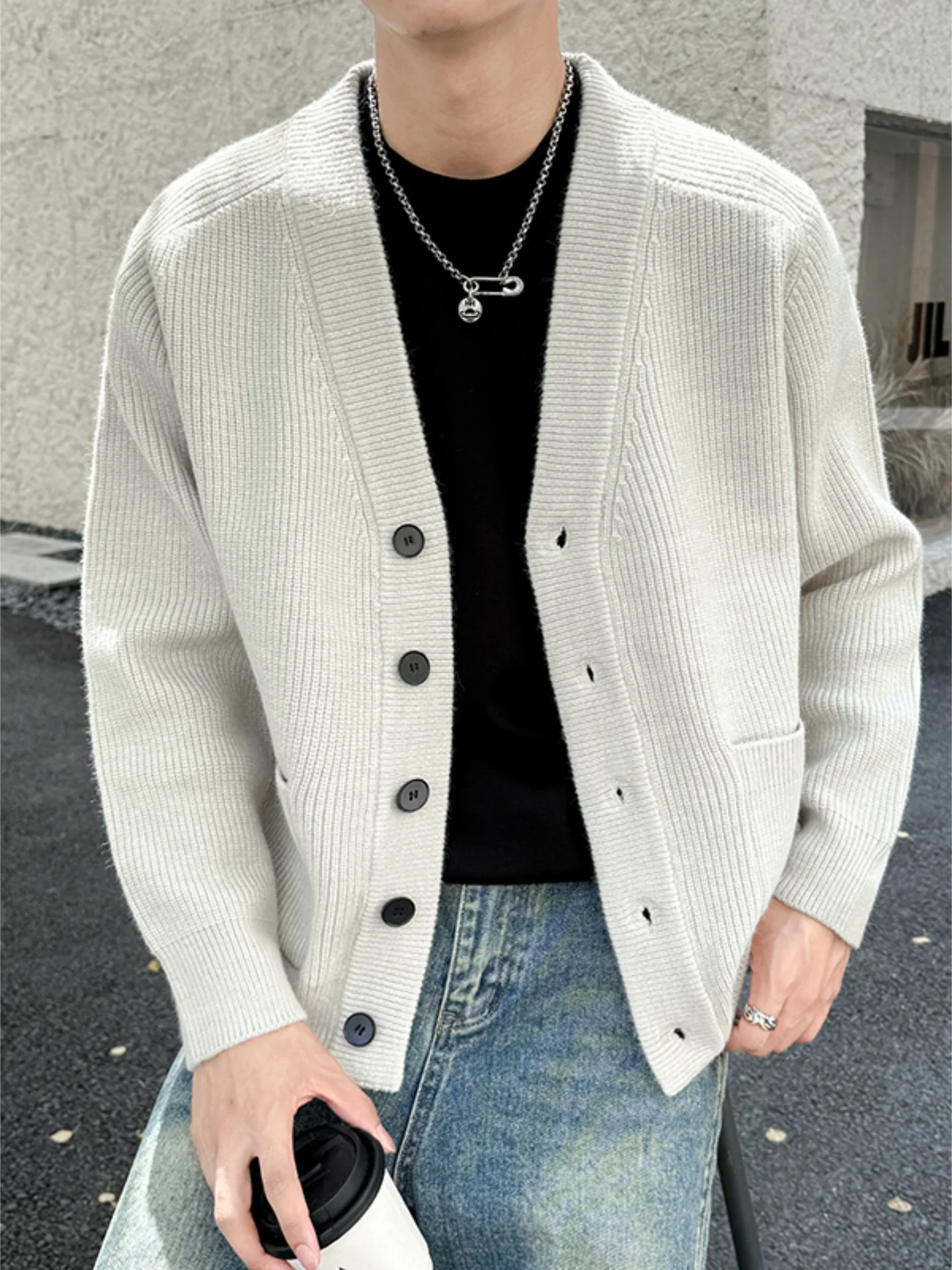 

Мужской вязаный кардиган с V-образным вырезом, свободный, удобный, мягкий, осенне-зимний, модный, простой, в стиле lazy style, трикотаж