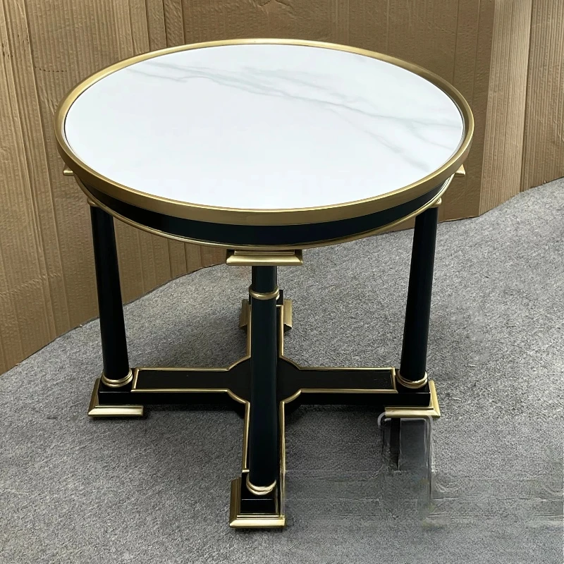 

Marble rounded corner table, black gold solid wood architecture, coffee table, living room coffee table