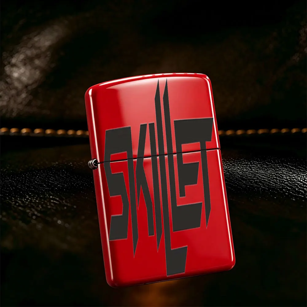 Pocket Lighter, Flip-Top Windproof Design, Metal Case with Black & White Skillet Logo, Comfortable Grip, Portable & Durable