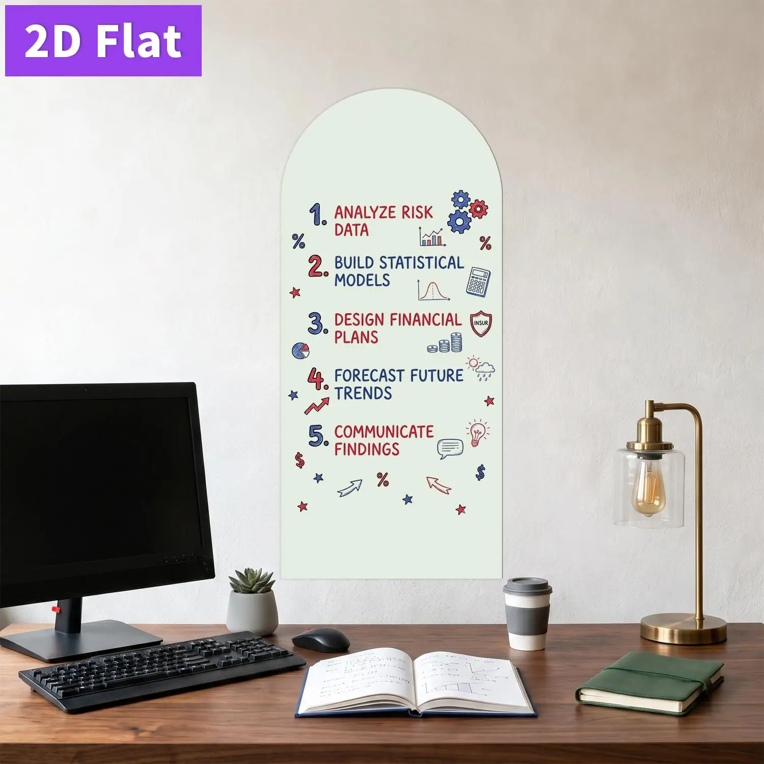 2D flat, 1 piece, off-white arched pattern, self-adhesive magnetic wall sticker, 45*100CM.