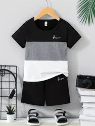 Summer children's boys clothes color matching T-shirts and shorts 2-piece set baby girls short-sleeved tops and bottoms