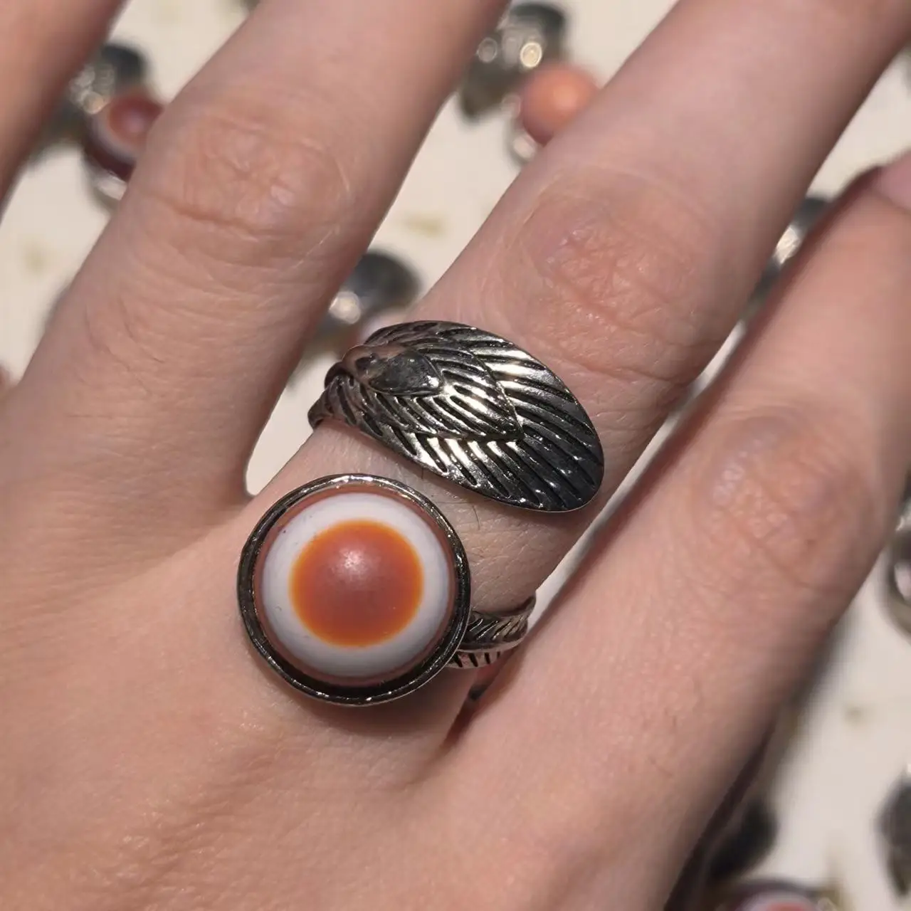 1pcs/lot Natural One Eye Agate Dzi Ring Sheep board beads Phoenix tail shape 925 sterling silver size adjustable retro jewelry