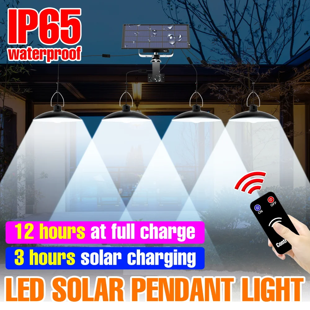 Solar Pendant Lights LED Outdoor Hanging Lamp Exterior Wall Sconce Portable Camping Emergency Lighting With Remote 1/2/3/4 Heads