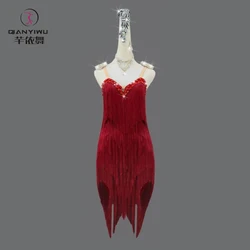 New Latin Dance Competition Clothing Sexy Adult Women's Custom Fringed Dress Ball Performance Skirt Line Suit Prom Costume Girls