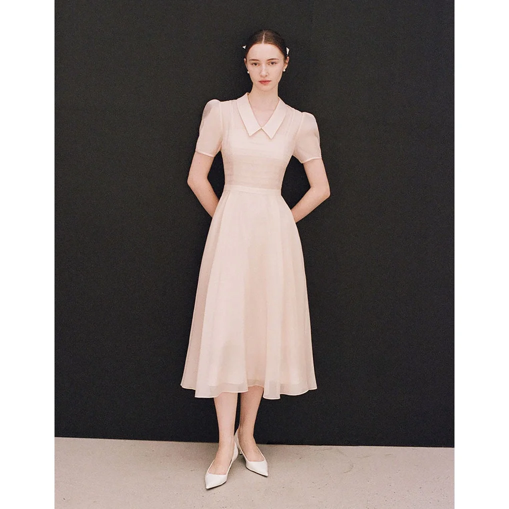 Vestido E Estilo Commute com Saia de Fada, Manga Curta, Decote em V, Barra em Camadas, Moda Coreana, Vestido Slimming