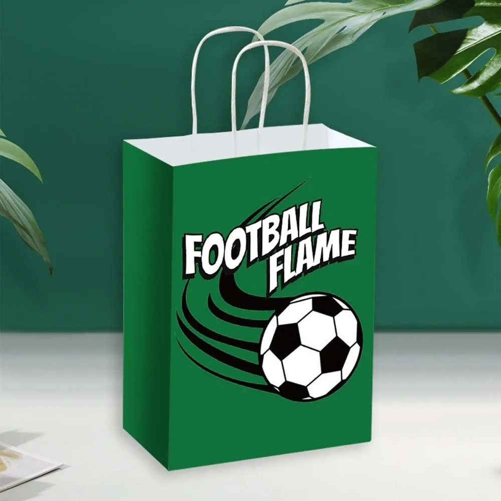 12 PCS Printed Gift Bags for Soccer Events Portable Lightweight Football Themed Favor Bags Green Large Capacity