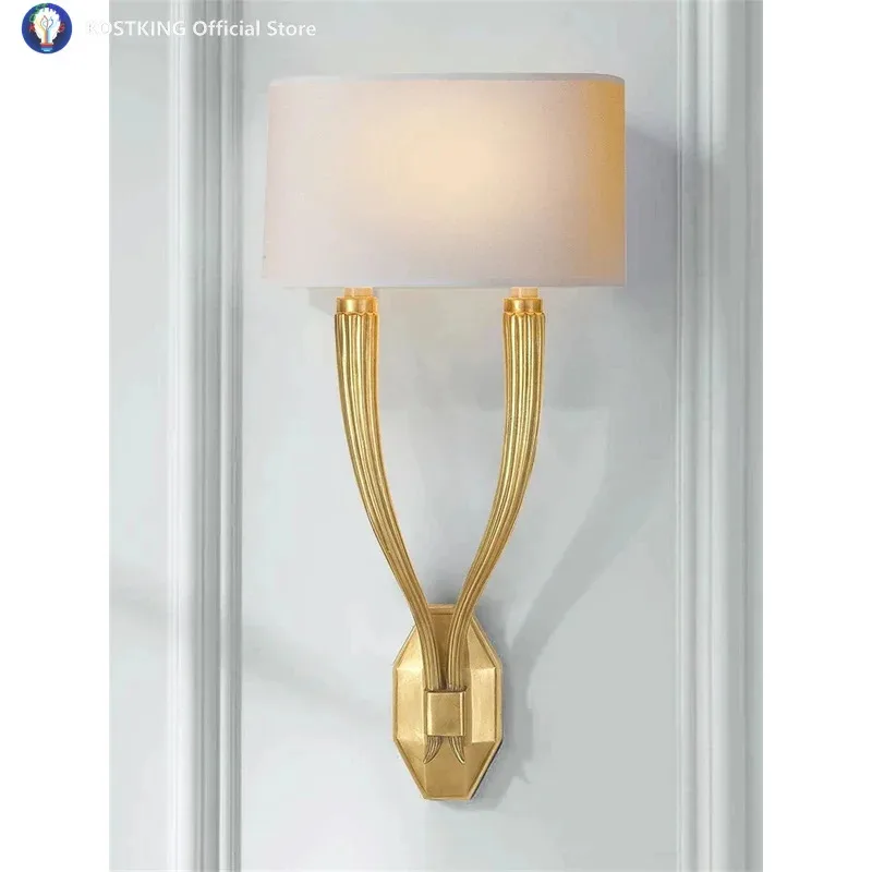 French all copper bracket cloth wall lamps living room bedroom study hotel staircase aisle bathroom luxury wall sconces lights